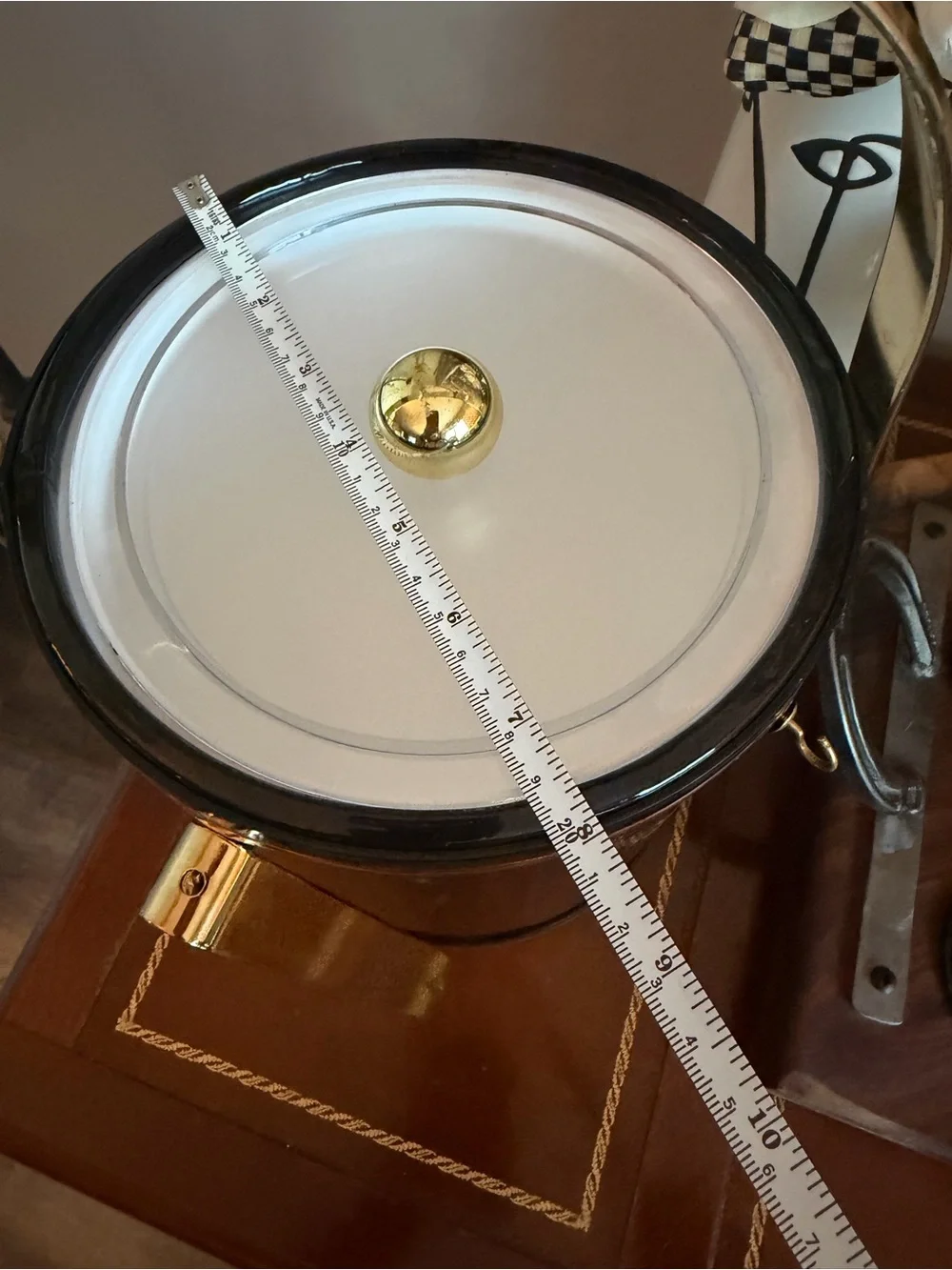 MCM Classic Black Patent Vinyl Ice Bucket with Gold Hardware